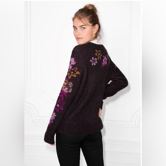 EUC & OTHER STORIES Floral Jacquard Sweater Metallic Thread Detail M Plum Purple - Picture 5 of 16
